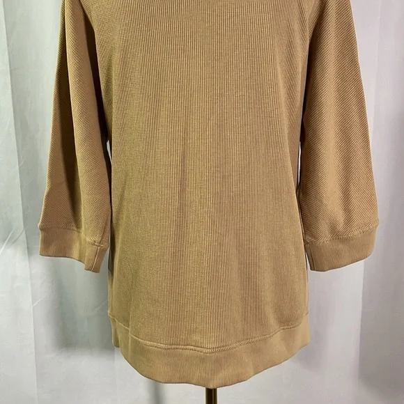 Jones New York Camel Tan Waffle Knit Thermal 3/4 Sleeve Hooded Pullover - Picture 13 of 16